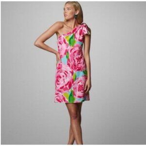Rare Lilly Pulitzer Hotty Pink First Impression Chloe One Shoulder Dress Size 2